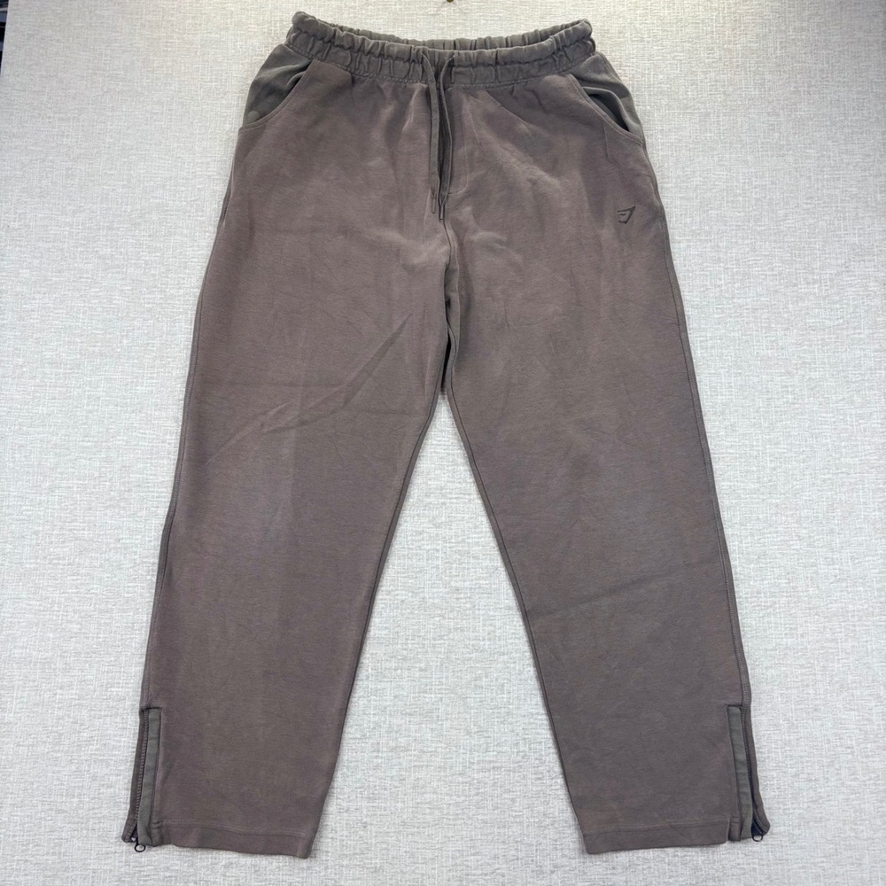 Gymshark Mens XL Brown Straight Leg Ankle Zip Jogger Pants Activewear